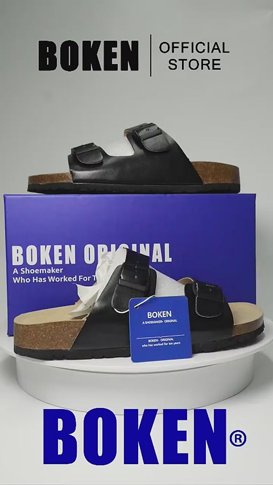 BOKEN Men Sandals Classic Cork Slippers Soft Footbed Casual Flip Flops Buckle